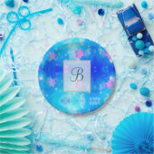 モダン おしゃれ モノグラム パターン | スノー パーティー #2 ペーパープレート (パーティー)