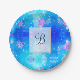 モダン おしゃれ モノグラム パターン | スノー パーティー #2 ペーパープレート