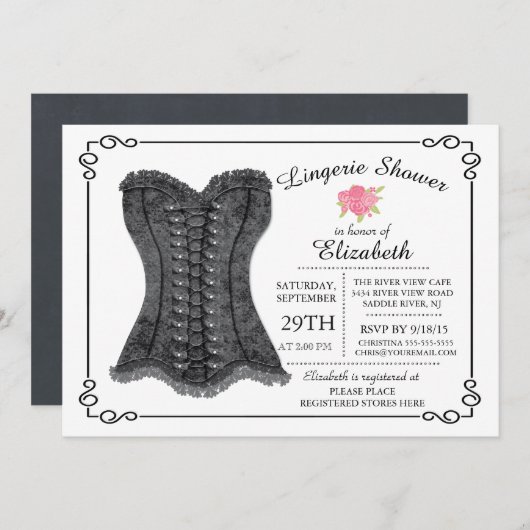 モダン&おもしろいランジェリーブライダルシャワー招待 招待状 (正面/裏面)