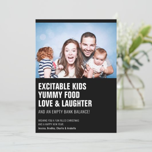 モダン「おもしろい引用文」家族の写真クリスマス シーズンカード (スタンド正面)