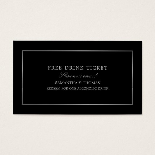 モダン&お洒落、ブラック&シルバー、無料ドリンクチケット (正面)