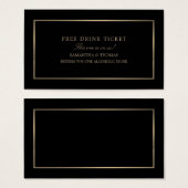モダン&お洒落、ブラック&金ゴールド、無料ドリンクチケット (正面&裏面)