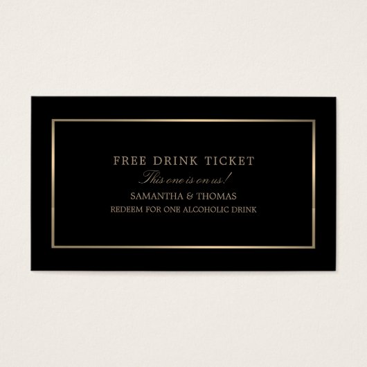 モダン&お洒落、ブラック&金ゴールド、無料ドリンクチケット (正面)
