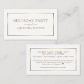 モダン/お洒落、ホワイトと金ゴールド、誕生日パーティーチケット エンクロージャーカード (正面/裏面)