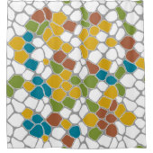 モダン，からし黄色，ティール（緑がかった色），緑，白 シャワーカーテン (正面)