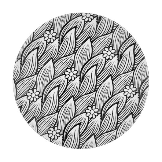 モダン&かわいい白黒ヒッピーデイジーフローラ カッティングボード (正面)