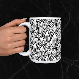 モダン&かわいい白黒ヒッピーデイジーフローラ コーヒーマグカップ