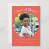 モダン かわいい ピンク オレンジ 卒業パーティー フォト 招待状 (正面)