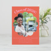 モダン かわいい ピンク オレンジ 卒業パーティー フォト 招待状 (スタンド正面)