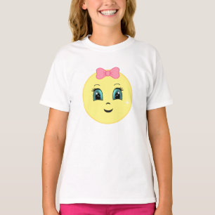 モダン かわいい 幸せな 太陽 の 顔 リボン Tシャツ