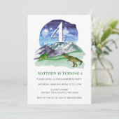 モダン かわいい 水彩 恐竜 緑 誕生日 招待状 (スタンド正面)