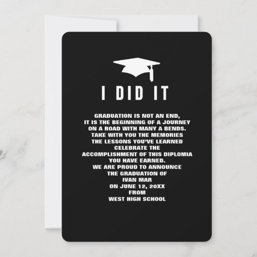 モダン、はっきりしたな卒業の発表 招待状 (裏面)