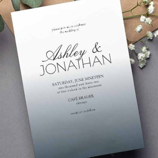 モダン&はっきりしたミニマルのネイビー結婚ブルー 招待状