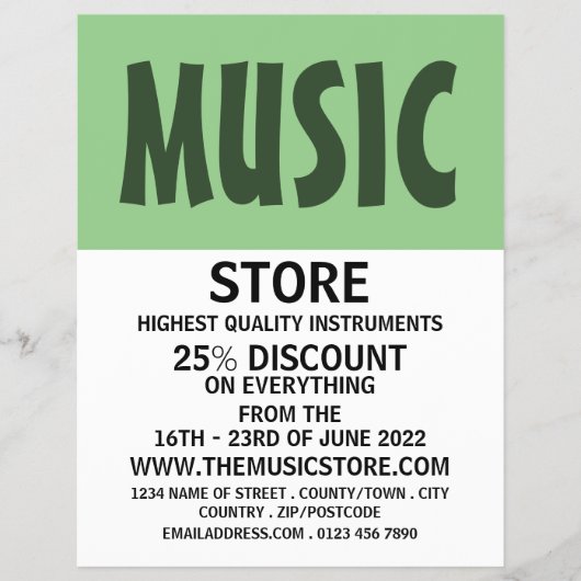 モダン、はっきりしたミュージカル楽器ストア チラシ (正面)