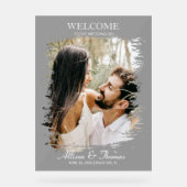 モダン(ばちゃばちゃ)跳ねるの結婚フォトウェルカムブラック アクリルサイン (正面)