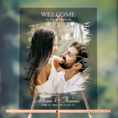 モダン(ばちゃばちゃ)跳ねるの結婚フォトウェルカムブラック アクリルサイン (ニュートラル)