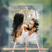 モダン(ばちゃばちゃ)跳ねるの結婚フォトウェルカムホワイト アクリルサイン (ニュートラル)