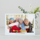 モダン アイスブルー エレガント フォト フラット メリークリスマス 箔シーズンカード (立ち正面)