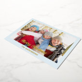 モダン アイスブルー エレガント フォト フラット メリークリスマス 箔シーズンカード (回転した状態)