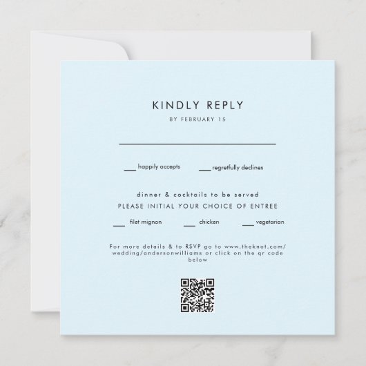 モダン アイスブルー スクエア 結婚式 QRコード RSVP (正面)