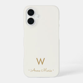 モダン アイボリー ゴールド スクリプト モノグラム iPhone 16ケース
