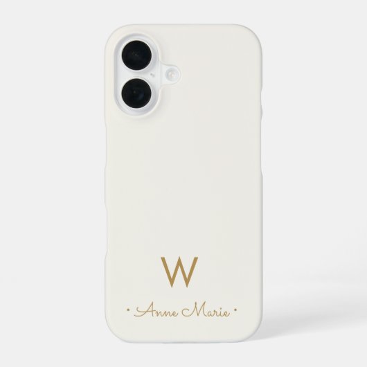 モダン アイボリー ゴールド スクリプト モノグラム iPhone 16ケース (裏面)
