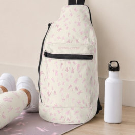 モダン アイボリー 水彩 ピンク 手紙 パターン 名前入り スリングバッグ