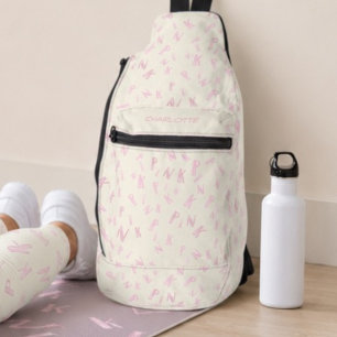 モダン アイボリー 水彩 ピンク 手紙 パターン 名前入り スリングバッグ