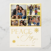 モダン アイボリー 5 枚写真コラージュ Peace & Joy 箔シーズンカード (正面)
