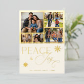 モダン アイボリー 5 枚写真コラージュ Peace & Joy 箔シーズンカード (立ち正面)