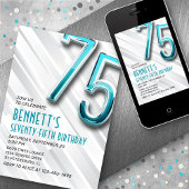 モダン アダルト ティール 75歳の誕生日招待状 招待状