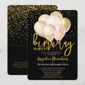 モダン アダルト バースデー ブラッシュ ピンク ゴールド 招待状 (正面/裏面)
