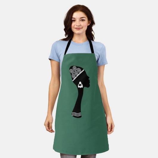 モダン アフリカ系アメリカ人抽象女性 エプロン (着用した状態)