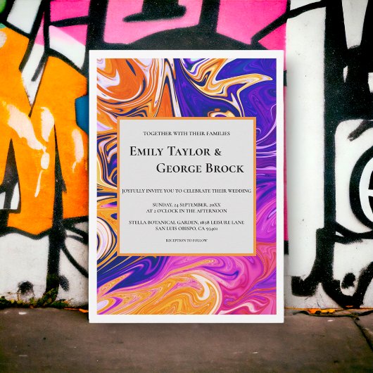 モダン アブストラクト スタイリッシュ ギャラクシー ウェーブィー シック ウェディング 招待状