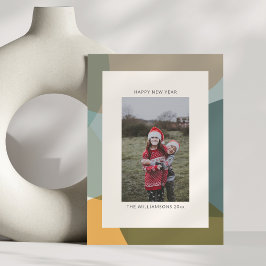 モダン アブストラクト セージ ティール フォト ハッピー ニュー イヤー シーズンカード
