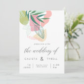 モダン アブストラクト トロピカル リーフ ウェディング 招待状 (スタンド正面)