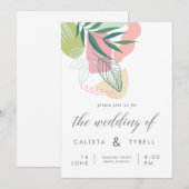 モダン アブストラクト トロピカル リーフ ウェディング 招待状 (正面/裏面)