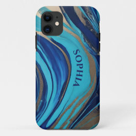 モダン・アブストラクト・フローアート 青と金 iPhone 11 ケース