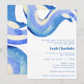 モダン アブストラクト ブルー 水彩 バット バー ミッツヴァ 招待状 (正面/裏面)