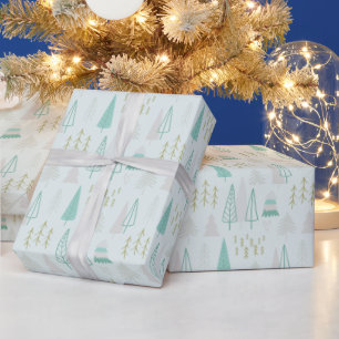 モダン アブストラクト ホリデー ツリー クリーム クリスマス ラッピングペーパー