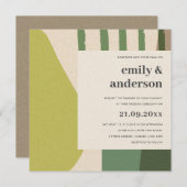 モダン アブストラクト ライムグリーン クラフト アーティスティック ウェディング 招待状 (正面/裏面)