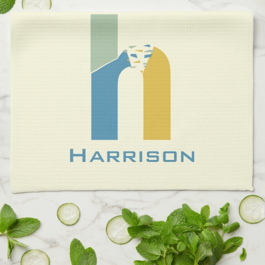 モダン アブストラクト レター H モノグラムイニシャル キッチンタオル (折り畳み)