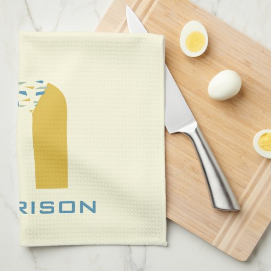 モダン アブストラクト レター H モノグラムイニシャル キッチンタオル (四つ折り)