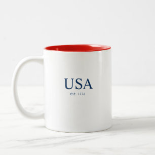 モダン アメリカ合衆国 1776年建国 赤 白 青 ギフト ツートーンマグカップ