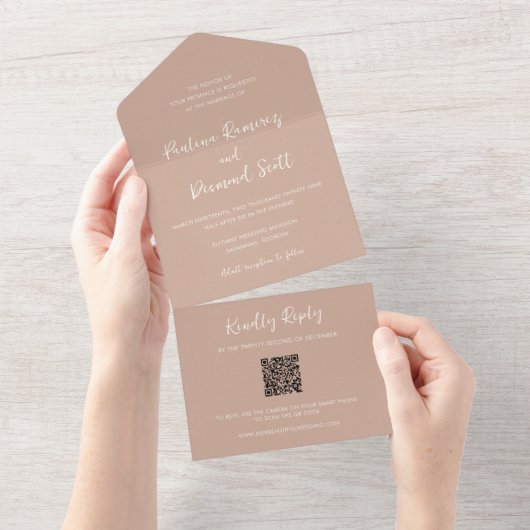 モダン アーシー ニュートラル QR コード シンプル ウェディング オールインワン招待状 (貼ってはがせる)