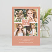 モダン アースィー ピーチ フォト コラージュ 卒業パーティー 招待状 (スタンド正面)