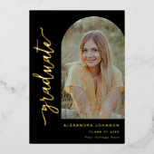 モダン アーチ フォト エレガント ゴールド スクリプト 卒業 箔招待状 (正面)