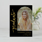 モダン アーチ フォト エレガント ゴールド スクリプト 卒業 箔招待状 (立ち正面)