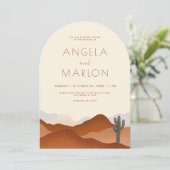 モダン アーチ ボーホ デザート マウンテン ウェディング フォト 招待状 (スタンド正面)