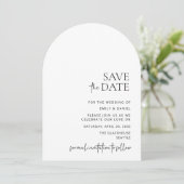モダン、アーチ、白と黒、日付を保存 招待状 (スタンド正面)